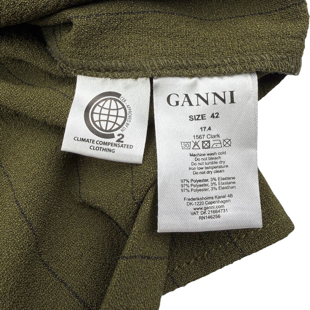 GANNI Clark Bell Sleeve Top in Olive Green Size 10 - Picture 4 of 7